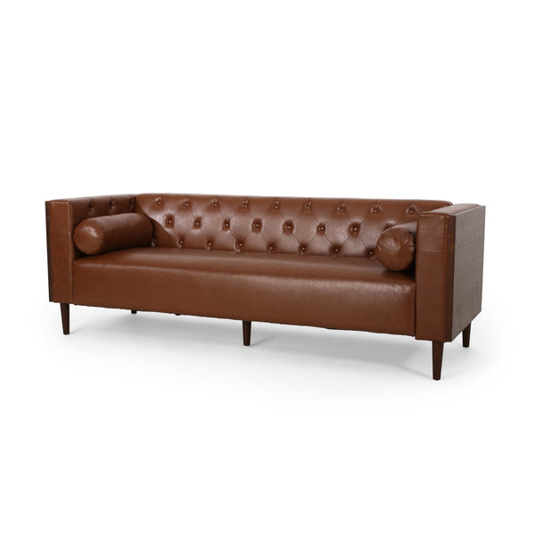 English Elm 3-seater Diamond Tufted Contemporary Sofa Deep Seated Living Room Couch with Pillows Light Brown 70630.00A_70630.00B