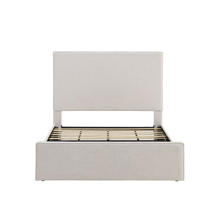 English Elm Lucas Tall Headboard Upholstered Bed - 52" Textured Ivory Canvas, No Box Spring, Easy Assembly, Queen B083P377093