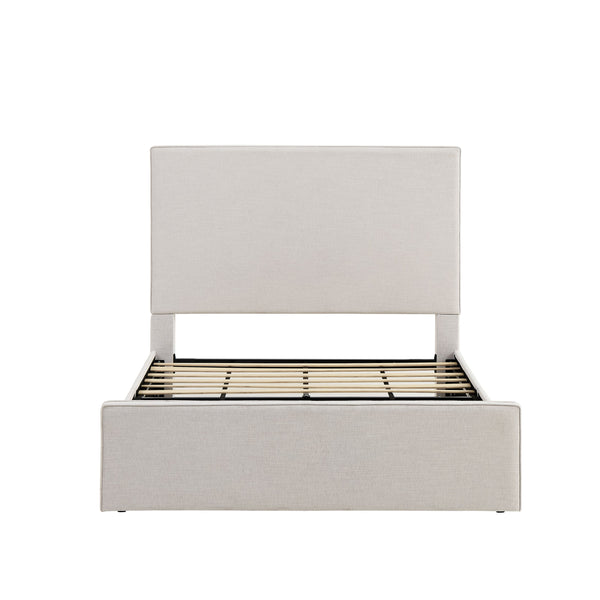 English Elm Lucas Tall Headboard Upholstered Bed - 52" Textured Ivory Canvas, No Box Spring, Easy Assembly, Queen B083P377093