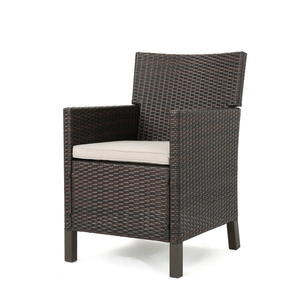 English Elm Christopher Knight Home® - CYPRESS Wicker Outdoor Dining Chair with Water-Resistant Cushion, Durable Weatherproof Patio Seating Brown Multi 32.5 L x 23.3 W x 14 H 61562.00MBRN