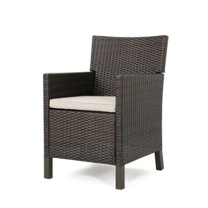 English Elm Christopher Knight Home® - CYPRESS Wicker Outdoor Dining Chair with Water-Resistant Cushion, Durable Weatherproof Patio Seating Brown Multi 32.5 L x 23.3 W x 14 H 61562.00MBRN