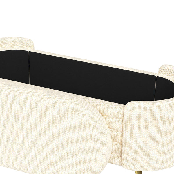 English Elm Modern Boucle Tufted Storage Ottoman Bench with Gold Legs for Bedroom or Entryway Beige N719P305628A