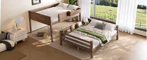 English Elm Full Pine Bunk Bed with Integrated Bookshelves Guardrails and Detachable Frame Wood W5316S00013