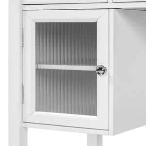 English Elm 44.4" Elegant Makeup Vanity Desk with Swivel Mirror, 5 Drawers, Cabinets & Padded Stool — White N844P292486A