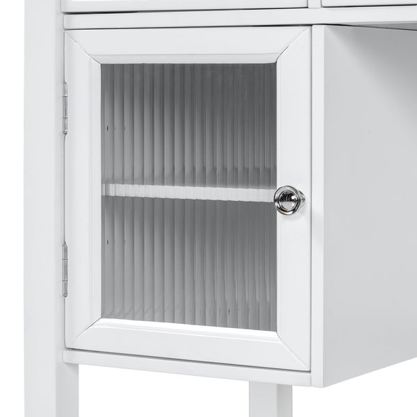 English Elm 44.4" Elegant Makeup Vanity Desk with Swivel Mirror, 5 Drawers, Cabinets & Padded Stool — White N844P292486A