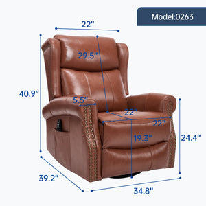 English Elm Heat Massage Rocker Recliner Genuine Leather Swivel Chair with Lumbar Vibration Nodes W3224S00016
