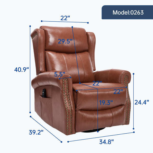 English Elm Heat Massage Rocker Recliner Genuine Leather Swivel Chair with Lumbar Vibration Nodes W3224S00016