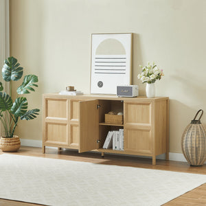 English Elm 67'' Scandinavian Oak Sideboard with Touch Latch Doors Soft Close Hinges Living Room Storage Oak W1820P420817