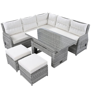 English Elm Outdoor Rattan Furniture Set With Adjustable Recliners, Versatile Tables, And Ottomans For Patios N719Z000120A-GIGA