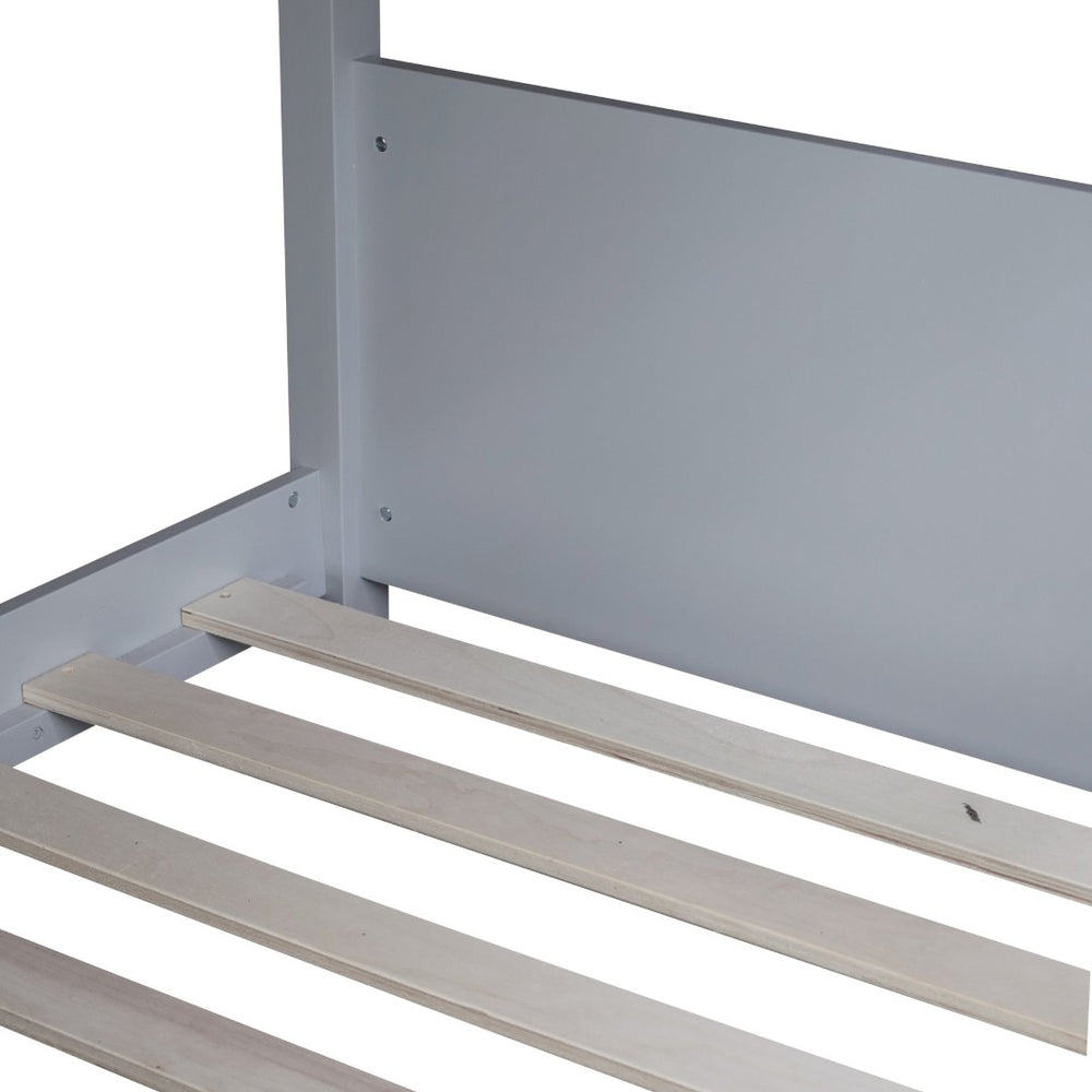 English Elm Twin Over Twin House-Style Bunk Bed With Safety Guardrails, Ladder & Durable Light Grey Finish W504P227934-GIGA