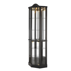 English Elm Lighted Corner Curio Cabinet With Adjustable Shelves, Elegant Black Design, Perfect For Home Display W1758P300126