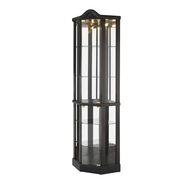 English Elm Lighted Corner Curio Cabinet With Adjustable Shelves, Elegant Black Design, Perfect For Home Display W1758P300126