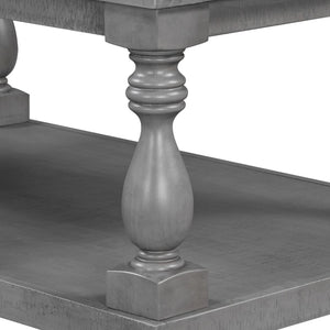 English Elm U_Style Vintage Coffee Table With Artistic Vase Column Legs - Luxurious Pine Veneer For Timeless Elegance N711P256967E-GIGA