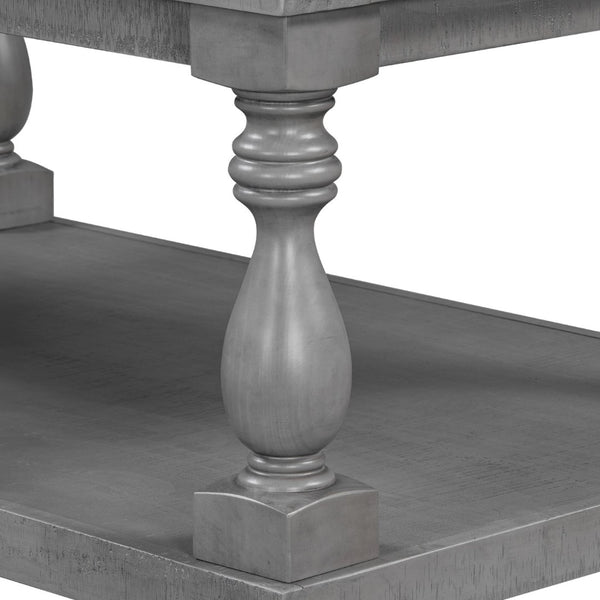 English Elm U_Style Vintage Coffee Table With Artistic Vase Column Legs - Luxurious Pine Veneer For Timeless Elegance N711P256967E-GIGA