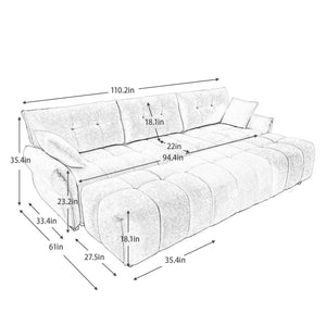 English Elm 3-Seater Sofa Set With 3 Ottomans & Pillows, Elegant Green Chenille, Durable Wood Frame, Versatile Comfort W714S01163