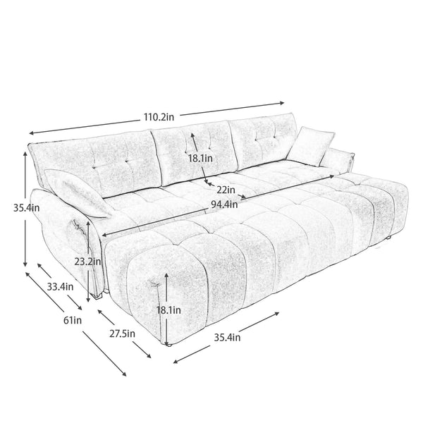 English Elm 3 Seater Chenille Sofa Set with Ottomans Tufted Arms Solid Wood Frame Lounge Ready Burnt Orange W714S01669