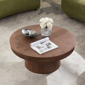 English Elm 35.04''fiberglass Round Coffee Table Faux Marble Finish Low Profile Modern Living Room W2582S00190
