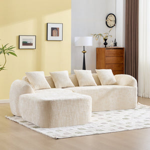 English Elm Beige Chenille L-shaped Sectional Sofa with Chaise Deep Seating and Curved Armrests Beige W3612S00017