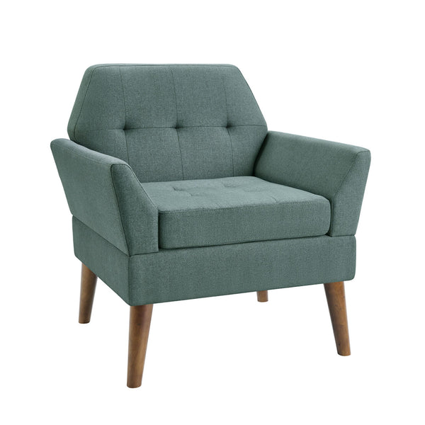 English Elm Modern Hand-tufted Lounge Chair Solid Wood Legs Mid-century Accent Seat for Living Room Blue B035P482917