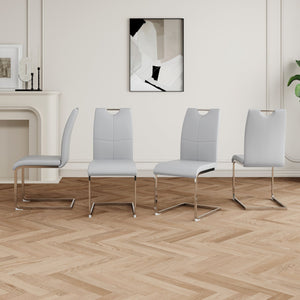 English Elm Modern Faux Leather Dining Side Chairs with Chrome Legs Ergonomic Set of 2 Grey+Silver W210127288