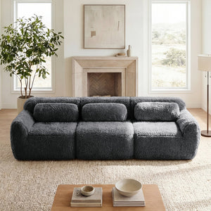English Elm 114''soft Plush Modular Sectional Sofa with Cloud Cushions for Living Room Theater Dark Grey W714S01549