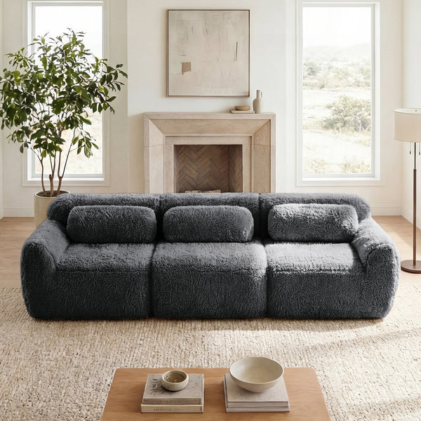 English Elm 114''soft Plush Modular Sectional Sofa with Cloud Cushions for Living Room Theater Dark Grey W714S01549