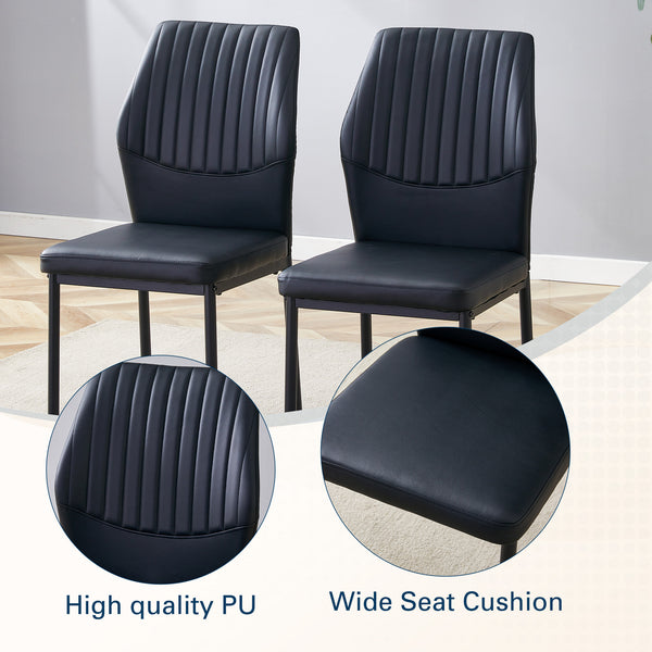 English Elm Luxury Pu Upholstered Dining Chair Set of 4 with Channel Stitching and Metal Legs W1512P494634