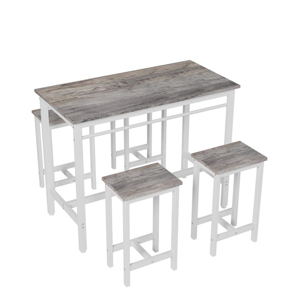 English Elm 5-piece Oak White 5PC Modern Bar Table Set with 4 Stools, Metal Frame & MDF, 47.5"x23.7"x35.5" W578P310676