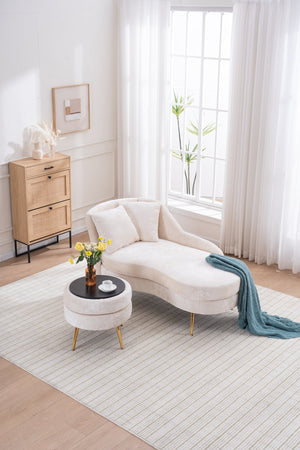 English Elm 58'' Chenille Chaise Lounge with Footstool Pocket Spring Comfort for Bedroom Living Room Beige W2363S00087