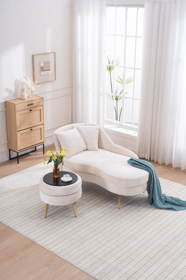 English Elm 58'' Chenille Chaise Lounge with Footstool Pocket Spring Comfort for Bedroom Living Room Beige W2363S00087