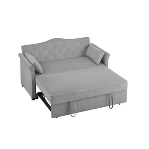 English Elm Grey Velvet Sleeper Sofa Bed with Foam Seat, Solid Wood Frame, Black Legs — Compact 51.6" L Convertible Comfort W588P246469