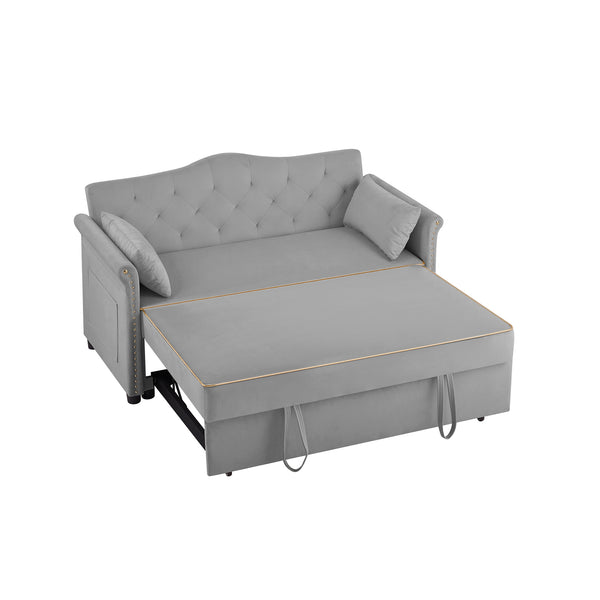 English Elm Grey Velvet Sleeper Sofa Bed with Foam Seat, Solid Wood Frame, Black Legs — Compact 51.6" L Convertible Comfort W588P246469