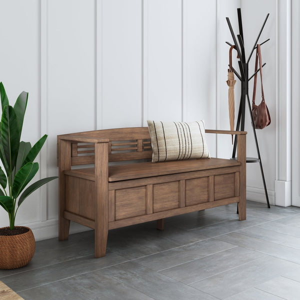English Elm Adams Entryway Storage Bench - Rustic Natural Aged Brown, Handcrafted, Seating For Two & Hidden Storage B136P158301