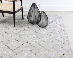 Sunpan BORDEAUX Handcrafted Ivory & Grey Rug - Unique Cowhide Leather, 9' x 12' - Elevate Your Space! 106218