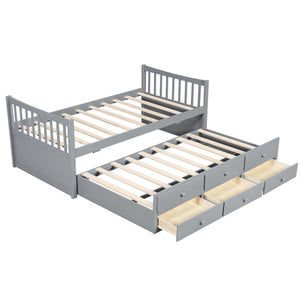 English Elm Daybed Twin Frame with Pull Out Trundle and Three Storage Drawers for Kids Rooms Gray LP100241AAE