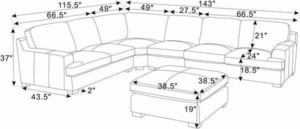 English Elm Leather Match Modular Sectional with Top-grain Upholstery and Flexible Open Plan Seating Ginger B2748S00030