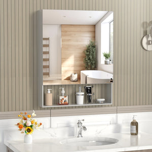 English Elm 24'' Aluminum Medicine Cabinet Wall Mount Bathroom Mirror with Adjustable Interior Shelves W708P379205