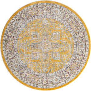 Unique Loom Baracoa Prado Machine Made Border Rug Yellow, Ivory/Gray 6' 1" x 6' 1"