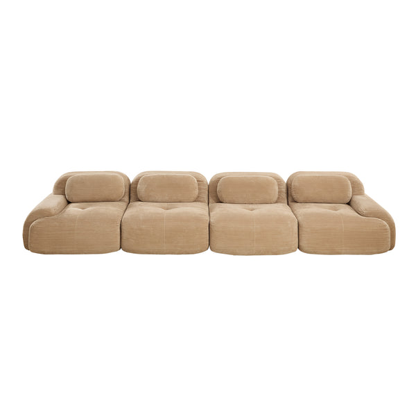 English Elm 4-seat Modular Corduroy Sectional Sofa Low Profile Ergonomic Living Room Seating Camel W714S01243