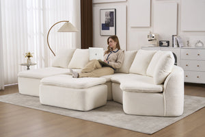 English Elm 133'' Modular U-shaped Sectional Chenille Sofa with Removable Recliner for Spacious Rooms Milk White W2231S00050