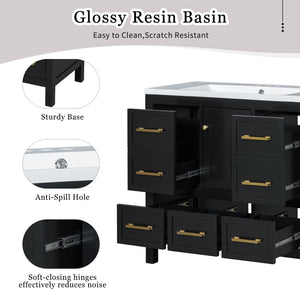 English Elm 36'' Bathroom Vanity with Resin Sink, Solid Wood Frame, 5 Drawers, Soft-Close Doors, Gold Knobs, Spacious Storage Black SW000142AAB-1