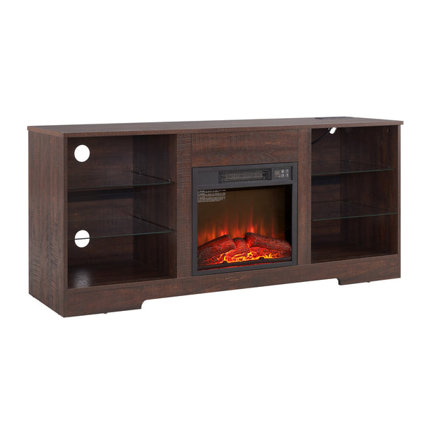 English Elm TV LED Fireplace TV Stand with Bluetooth LED Lights, Remote, USB Charging & Ample Storage, 58" Espresso W2275P257463
