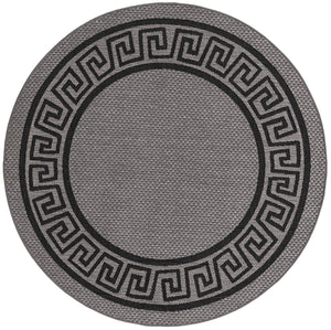 Unique Loom Outdoor Border Greek Key Machine Made Geometric Rug Gray, Black/Gray/Silver 6' 0" x 6' 0"