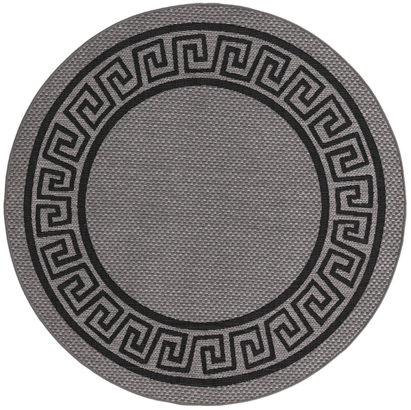 Unique Loom Outdoor Border Greek Key Machine Made Geometric Rug Gray, Black/Gray/Silver 6' 0" x 6' 0"