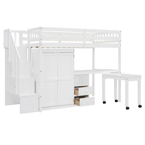 English Elm Queen Murphy Bed with Integrated Desk Cabinet Shelves Space Saving Studio Solution White N708S00013K