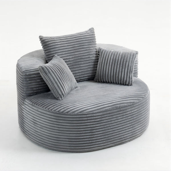 English Elm Full Foam Corduroy Single Seat Lounge Sofa with Lumbar Pillows for Small Spaces Grey W3326P350900