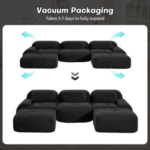 English Elm U-shaped Modular Sectional Corduroy Sofa with Wide Armrests for Living Room Comfort Black W714S01277