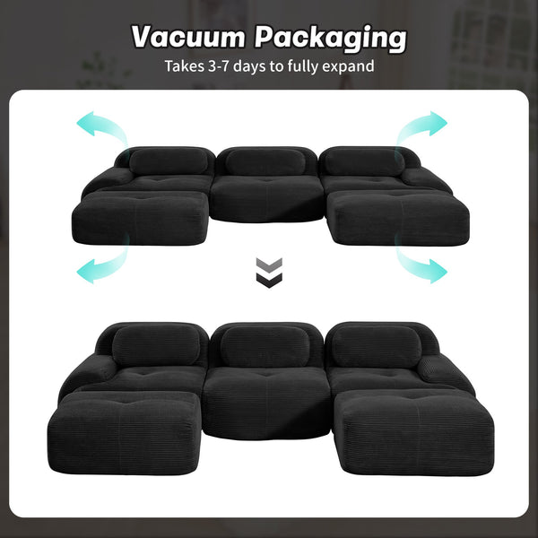 English Elm U-shaped Modular Sectional Corduroy Sofa with Wide Armrests for Living Room Comfort Black W714S01277