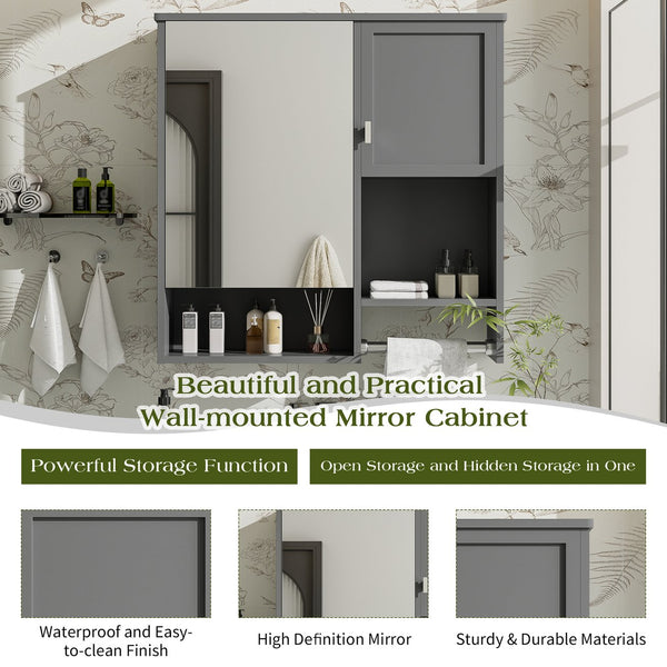 English Elm 29'' Wall Mounted Bathroom Cabinet with Mirror Towel Bar and Adjustable Shelving N710P209440E