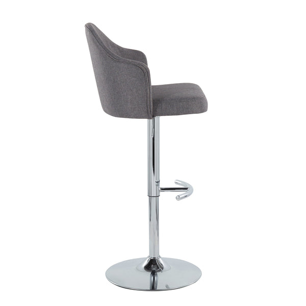 English Elm Ahoy Adjustable Barstool Set Of 2 - Modern Swivel Chrome Base With Grey Fabric For Home Bars & Kitchens B202S00735